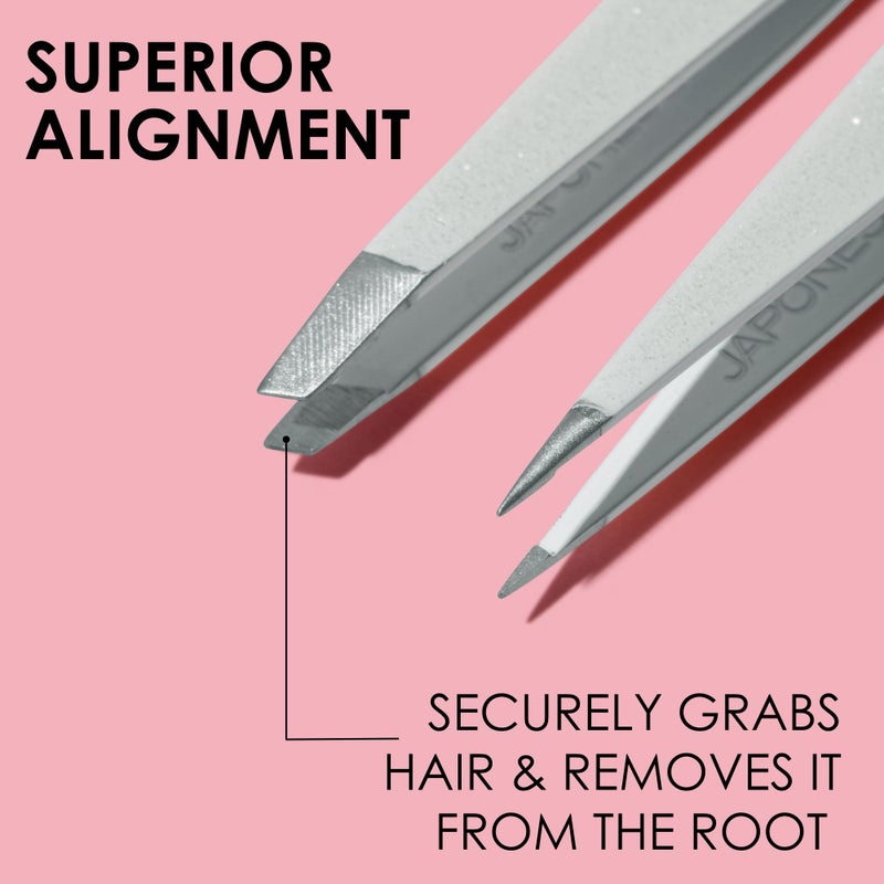 JAPONESQUE Pointed & Slant Tweezers Natural Shimmer Set, Precision Crafted, Hand Sharpened Tips for Shaping and Defining Brows - Image 4